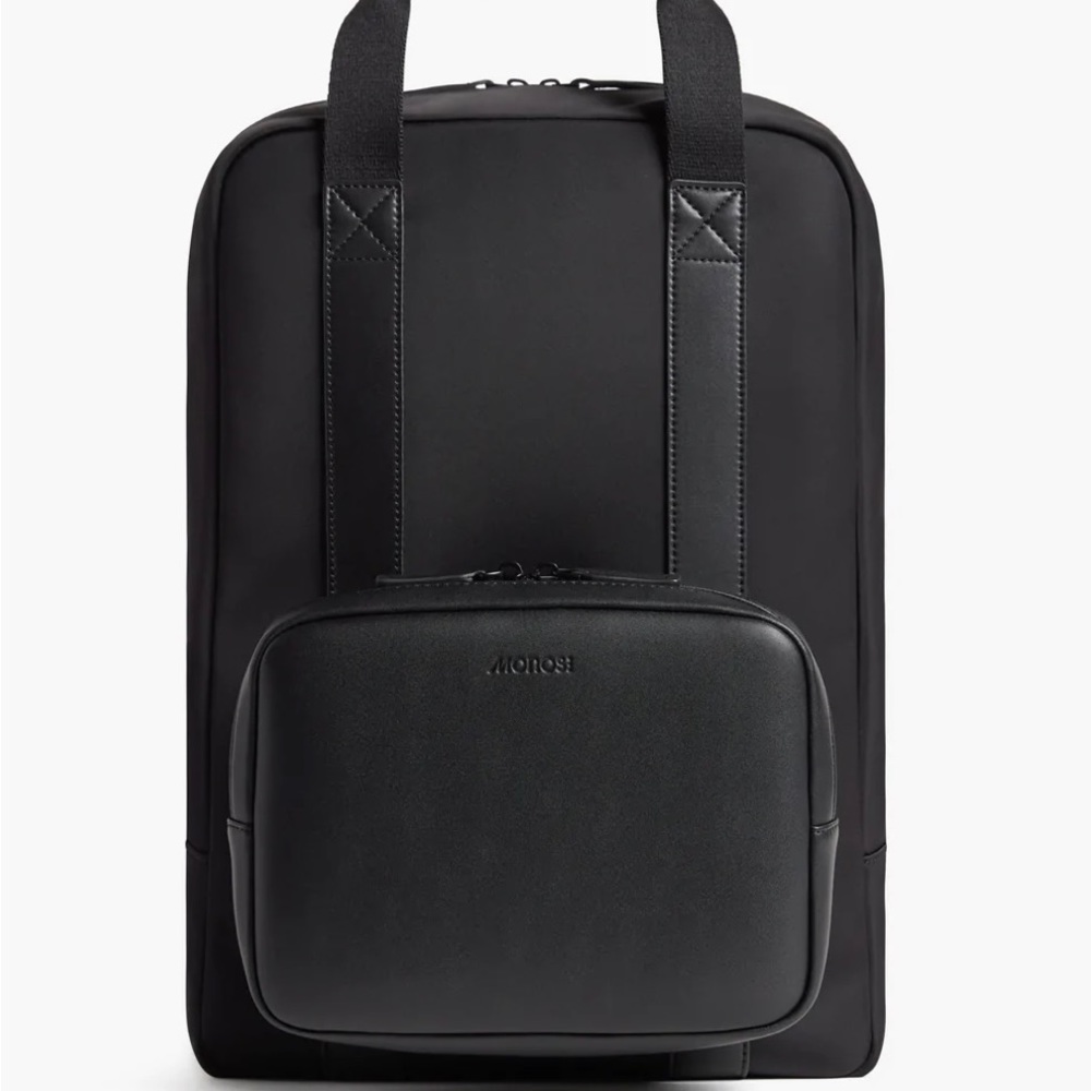 Monos Metro Backpack in black vegan leather. Brand new without tags never used.